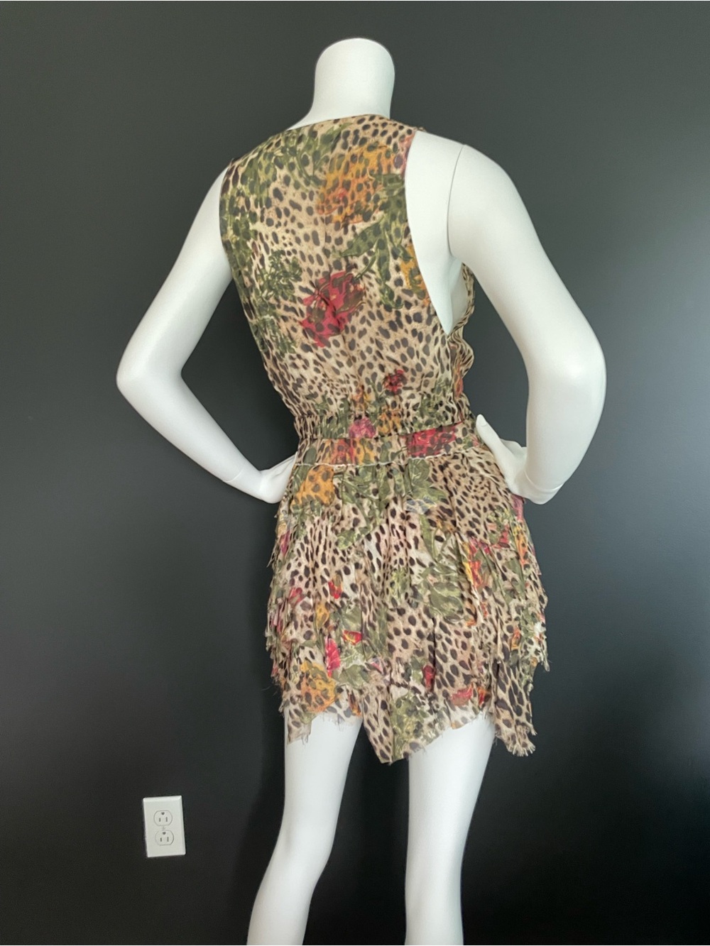 Roberto Cavalli S/S 2002 Vintage Runway Look #4 Multi Tiered Leo Mini Dress XS - Picture 6 of 10